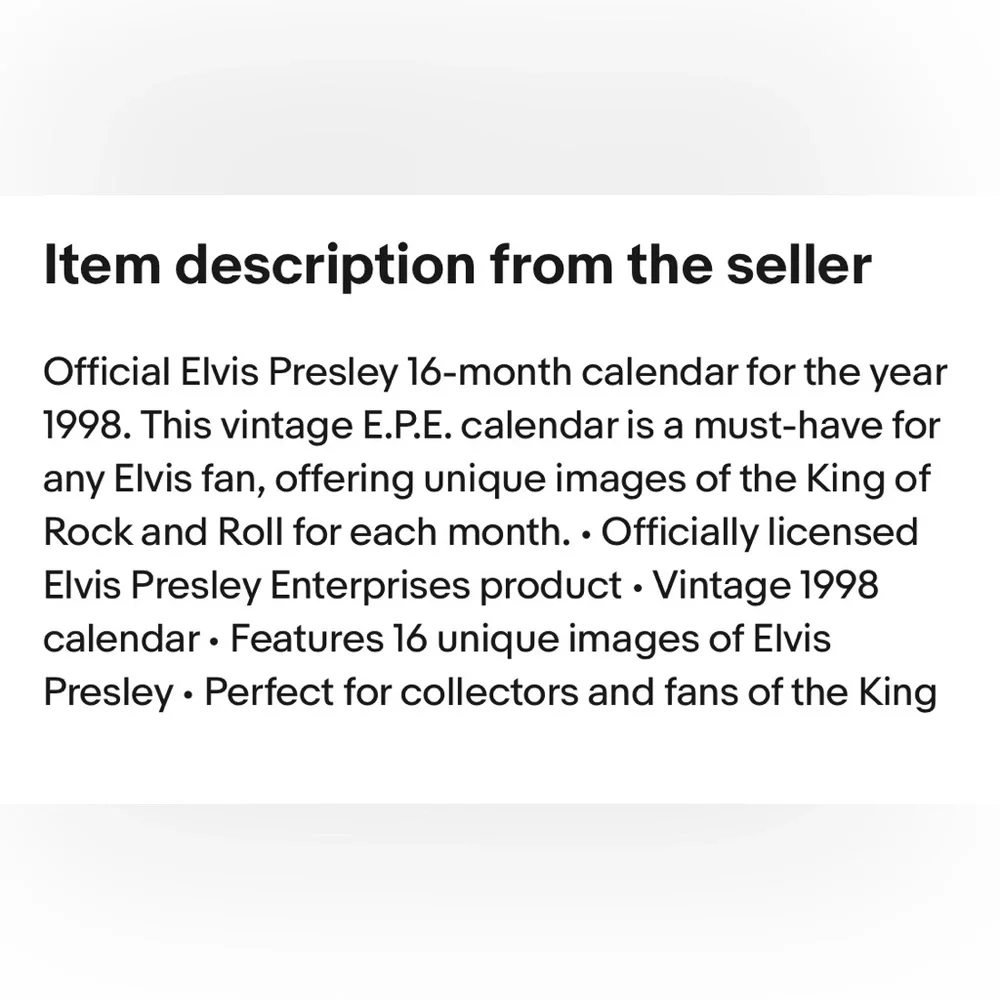 Classic 1998 ELVIS CALENDAR